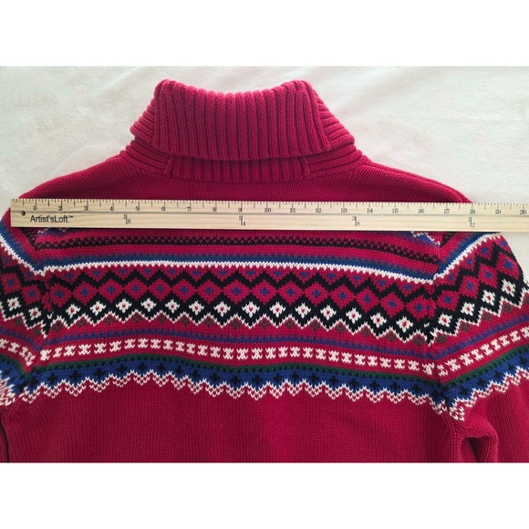 Lauren Ralph Lauren Women's Sweater Size XL Red Shawl Collar Fair Isle Toggle - Picture 9 of 15